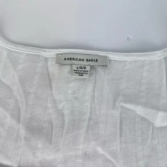 American Eagle V-Neck Gauzy Lace Tie-Front White Blouse Top BOHO L - Picture 10 of 14